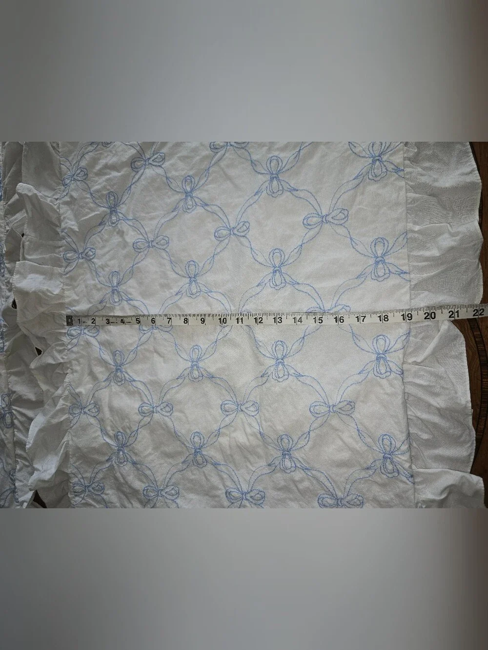 Vintage Hand Embroidered Light Blue Bow Pillow Shams, Set of 2, Fits Standard